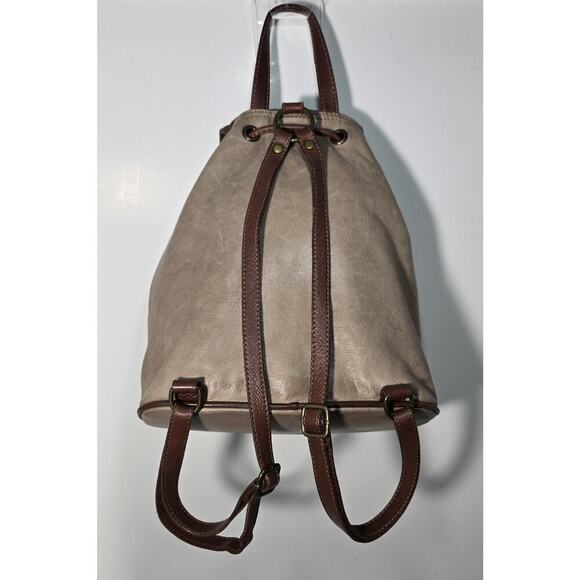 Taupe/Brown Leather Backpack Purse Vintage Made in Italy - Picture 3 of 10